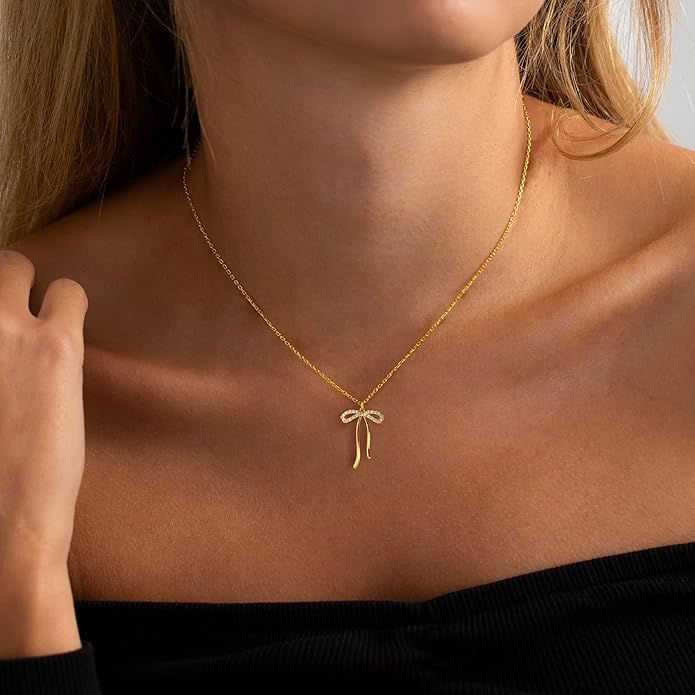 Gold Necklace for Women-14K Gold Plated Bow,Dragon,Shell, Palm Tree, Seahorse, Conch Shell,Sardines, Cowboy Boot,Bat,Bunny Pendant Beachy Jewelry for Women Gifts