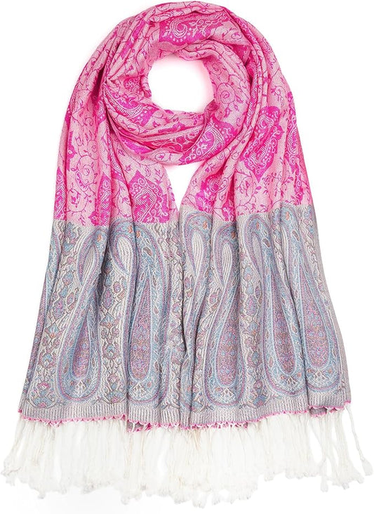 QIUTIMIY Paisley Pashmina Shawl Wrap Women Reversible Vintage Jacquard Pashmina Rave Scarf with Fringe for Evening, Wedding