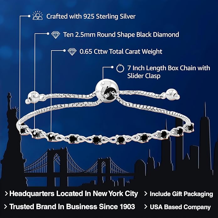 Gem Stone King Round Gemstone Birthstone Tennis Bracelet For Women | 925 Sterling Silver | 2.5MM Round | Fits Up To 9 Inch Wrist | Adjustable Bolo Bracelet For Women | Easy-On Easy-Off