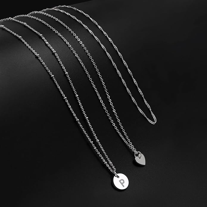 Aisansty Dainty Layered Initial Choker Necklaces Handmade 14K Gold Plated Tiny Heart Personalized Letter Disc Pendant Adjustable Chain Layering Gold Necklaces for Women Gift Jewelry