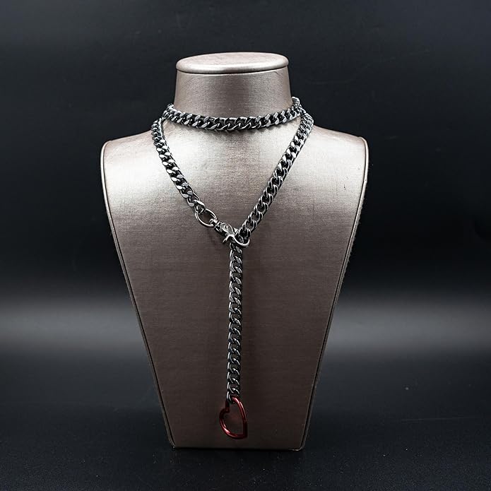 Chunky Gold Choker Necklaces for Women, Long Gold Chain Heart Necklace, 36 Inches Slip Chain Adjustable Lariat Heart Y Necklace for Women and Men, Goth Chunky Heart Necklace Jewlery Gifts