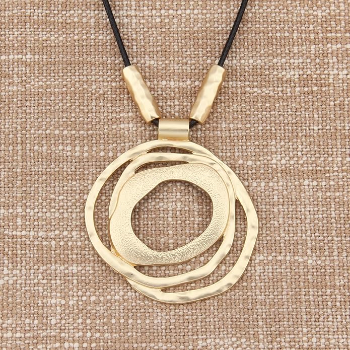 Long Boho Necklaces for Women Vintage Leather Wooden Pendant Y Choker Ethnic Style Gold Circle Hippie Sweater Necklace