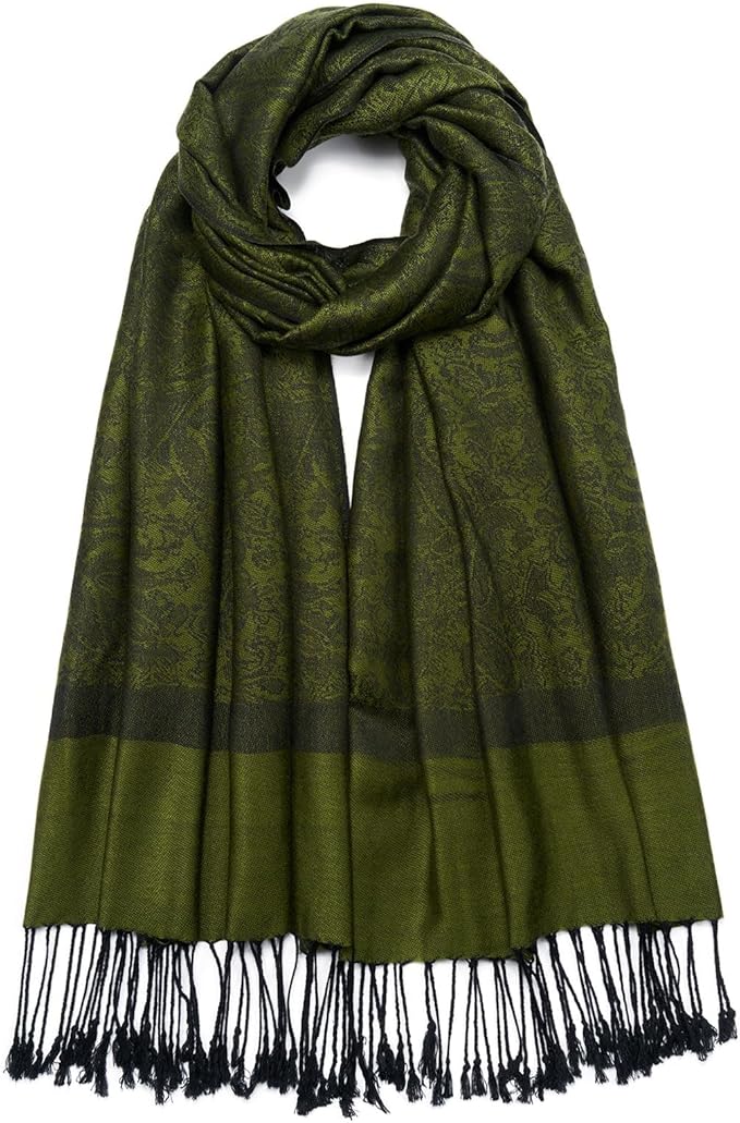 QIUTIMIY Paisley Pashmina Shawl Wrap Women Reversible Vintage Jacquard Pashmina Rave Scarf with Fringe for Evening, Wedding