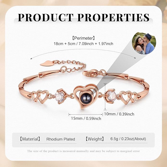 ROSI Personalized Bracelets with Picture Inside, Custom Projection Bracelets with Photos, Picture Bracelet Personalized Photo Gifts, Memorial Gifts for Women Mom Family Couple Girl