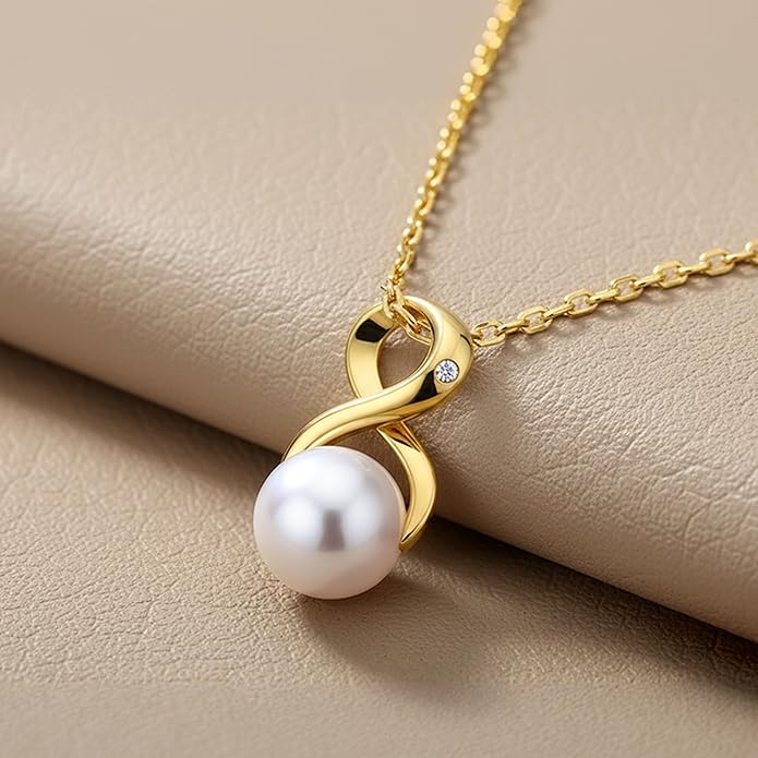 CHAULRI Premium Cultured Freshwater White Pearl Pendant Necklace 18K Gold Plated Sterling Silver gifts for Women for Her Wife Mom Daughter