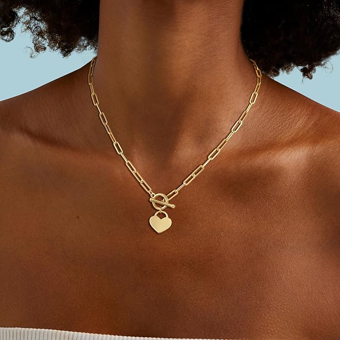 Gold Plated Necklaces for Women - Dainty Layered 14K Gold Plated Stack Paperclip Rope Cuban Toggle Link Chain Choker Necklace Set Chunky Trendy Jewelry Gift