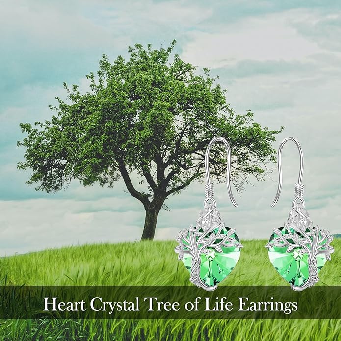 TOUPOP Tree of Life Earrings 925 Sterling Silver Family Tree Dangle Drop Earrings Crystal Jewelry Birthday Christmas Gifts for Women Her