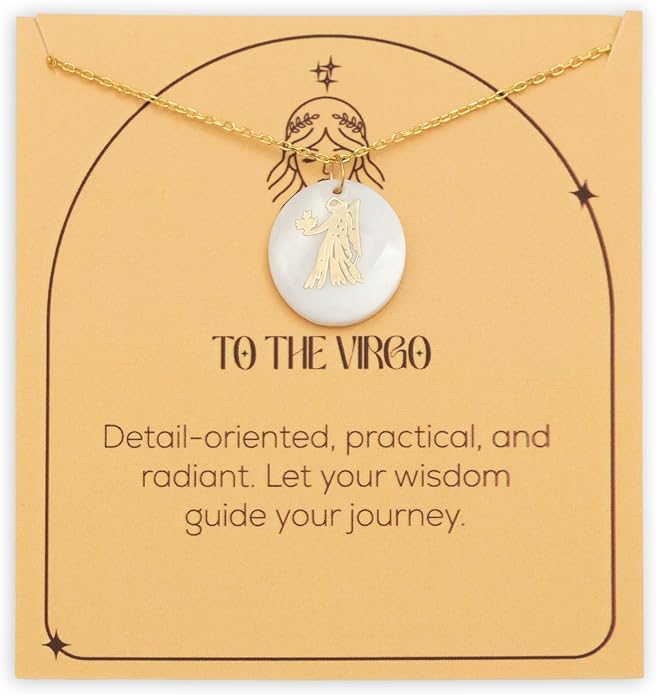 Zodiac Sign Necklace – Mother of Pearl Pendant – Available in Two Finish 925 Sterling Silver and 14K Gold Plated – Adjustable Chain – Horoscope Jewelry Gift with Zodiac Card & Gift Box
