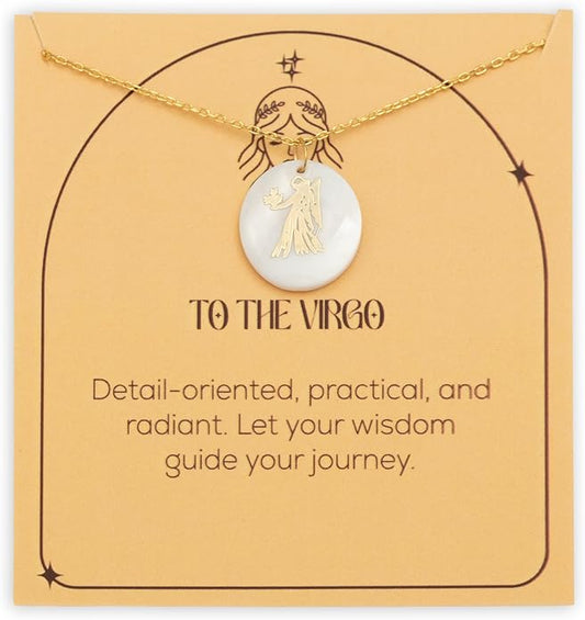 Zodiac Sign Necklace – Mother of Pearl Pendant – Available in Two Finish 925 Sterling Silver and 14K Gold Plated – Adjustable Chain – Horoscope Jewelry Gift with Zodiac Card & Gift Box