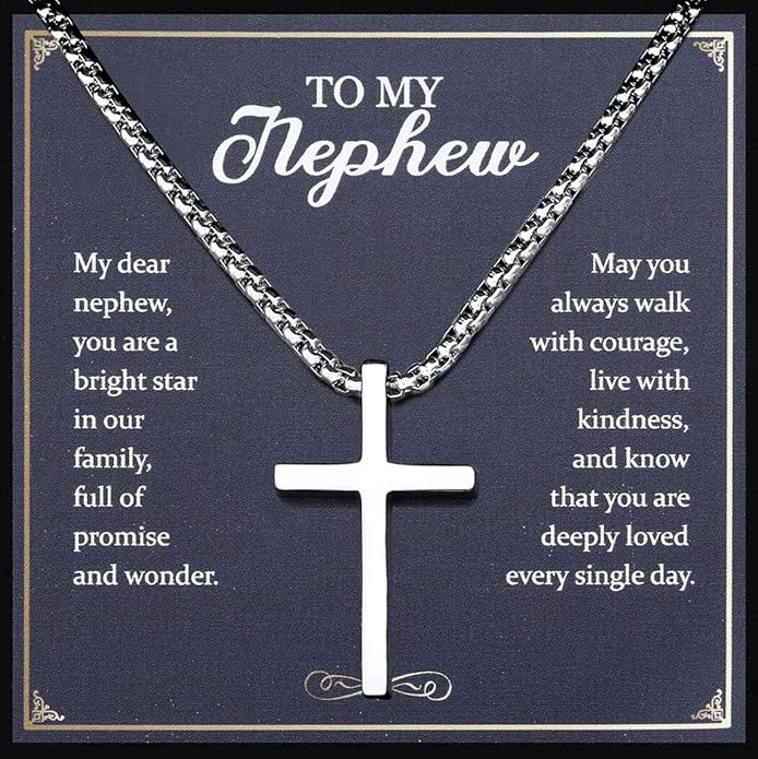 TEN MIRO Silver/Black Cross Necklace for Men Boy Stainless Steel Cross Pendant Necklace for Men Christian Religious Jewelry with Box & Card Birthday Anniversary Christmas Father's Day Gifts for Him