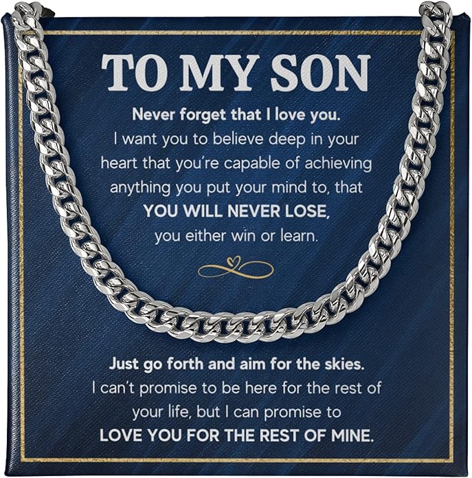 FG Family Gift Mall To My Son From Mom, Son Gifts From Mom and Dad, Mother and Son Necklace, Birthday Gift For My Son Graduation Christmas Cuban Link Chain Necklace Present