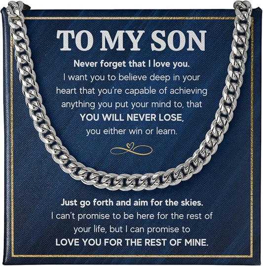 FG Family Gift Mall To My Son From Mom, Son Gifts From Mom and Dad, Mother and Son Necklace, Birthday Gift For My Son Graduation Christmas Cuban Link Chain Necklace Present