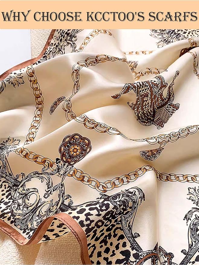 kcctoo 27.5" Mulberry Silk Feeling Head Scarf Women's Fashion Square Neck Satin Scarfs for Bag Hair Scarves Gift