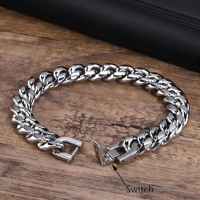 Cuban Link Bracelet for Men, 10mm Wide, Smooth Exquisite Casual Cuba Mens Cuff Jewelry Gift