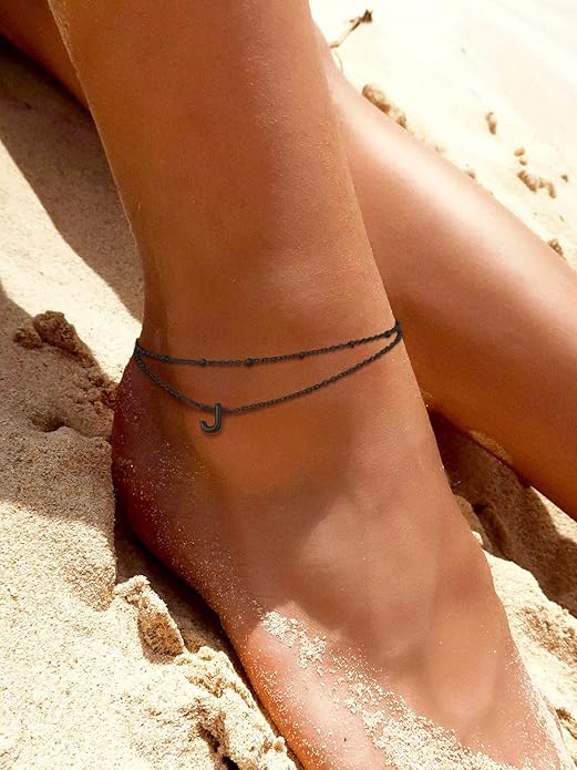 FaithHeart Initial Ankle Bracelets for Women, Waterproof 14k Gold Plated Initial Anklets Non Tarnish Stainless Steel Layered Anklet Summer Beach Foot Jewelry
