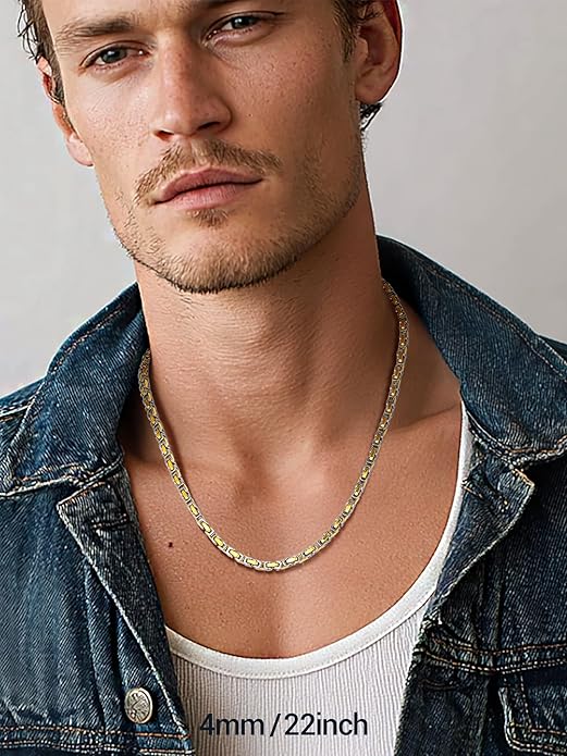 PROSTEEL 4MM/6MM/8MM Stainless Steel Necklace for Men Women, Stylish and Cool, Byzantine Chain Black Gold Silver Tone, 18-30 Inches, Come Gift Box