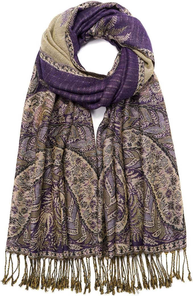QIUTIMIY Paisley Pashmina Shawl Wrap Women Reversible Vintage Jacquard Pashmina Rave Scarf with Fringe for Evening, Wedding