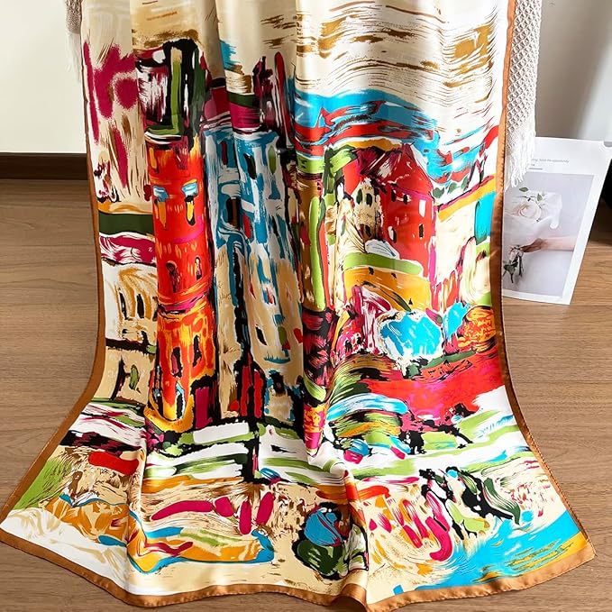 Long Silk Like Scarf Lightweight Satin Scarves Large Sunscreen Shawl Wrap for Women
