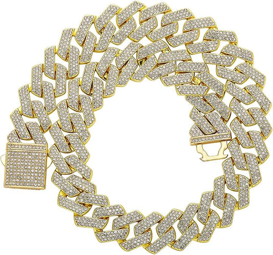 JINAO Cuban Link Chain for Men - 20MM Iced Out Miami Mens Necklace 14K Gold Plated Cubic Zirconia Women Hip Hop Jewelry