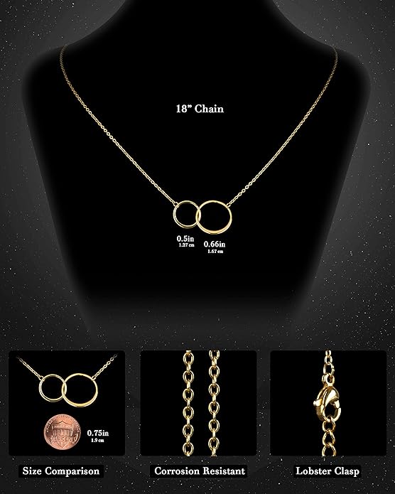 Suavell Sister Necklace - Sterling Silver Interlocking Double Circle Necklace - Birthday Gift for Sister - Maid of Honor Gift