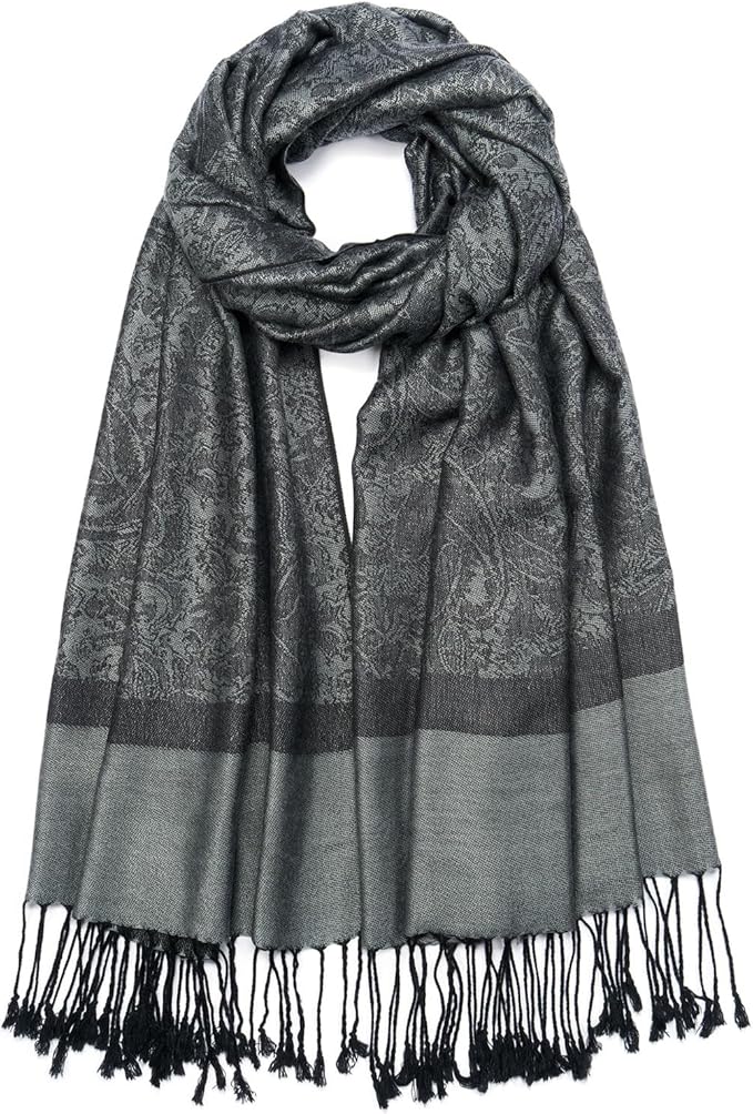 QIUTIMIY Paisley Pashmina Shawl Wrap Women Reversible Vintage Jacquard Pashmina Rave Scarf with Fringe for Evening, Wedding