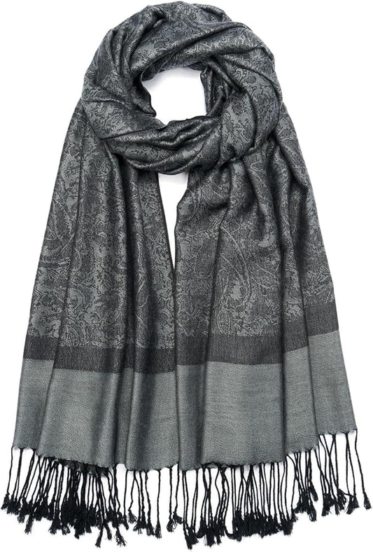 QIUTIMIY Paisley Pashmina Shawl Wrap Women Reversible Vintage Jacquard Pashmina Rave Scarf with Fringe for Evening, Wedding