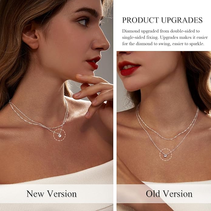 Zeffy Diamond Necklaces for Women, Dainty Gold Necklace 18k Gold Plated Layered Necklaces Simple Gold CZ Diamond Pendant Necklaces for Women Trendy Jewelry Gifts for Girls