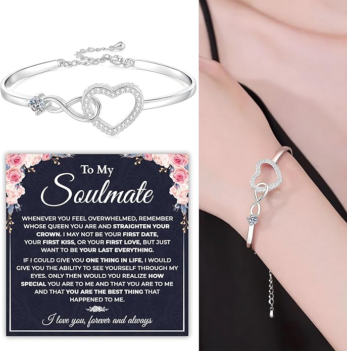 To My Soulmate Bracelet, Soulmate Bracelet For Women, Soulmate's Jewelry Gift From Boyfriend Husband Friend With Message Card And Box Meaning, Valentine Gifts For Her, Birthday Christmas Gifts