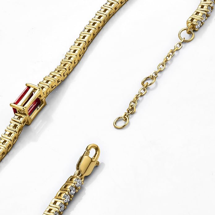 18K White/Yellow Gold Plated Silver Bracelet With Lab Grown Sapphire/Emerald/Ruby Surrounded With Lab Grown Diamond/Moissanite, Bracelet For Women Comes With Gift Box