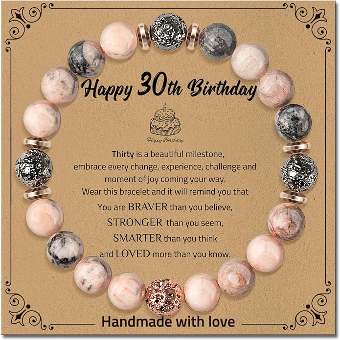 30th 40th 50th 60th 70th 80th Birthday Gifts for Women, Natural Stone Bracelet Birthday Gifts for Mom Daughter Grandma Sister Friends Coworker
