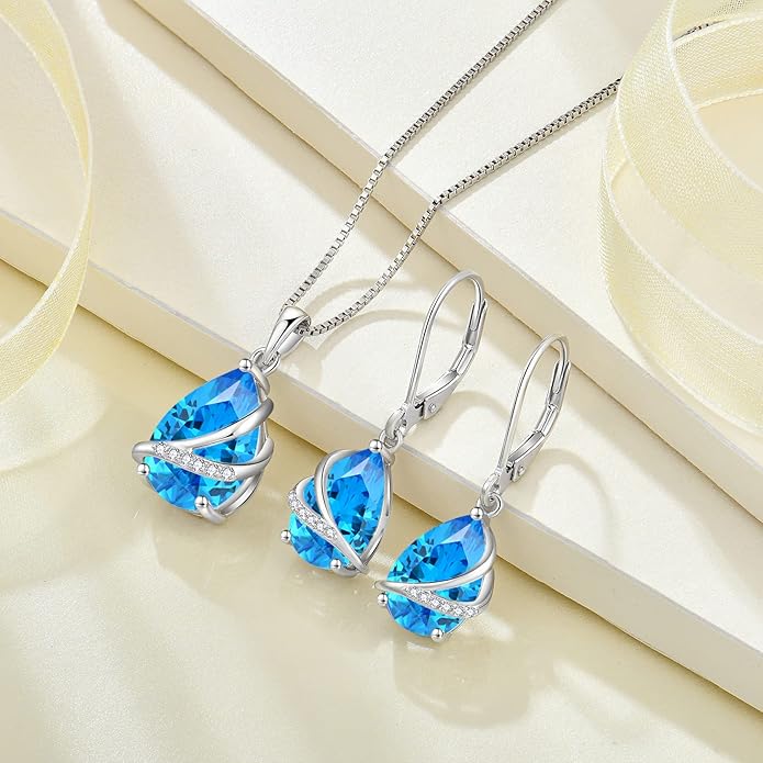 Birthstone Dangle Drop Earrings for Women 925 Sterling Silver Teardrop Leverback Earrings Jewelry Gifts for Wife Mother Her