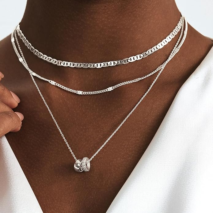 Gold Layered Necklaces for Women 14k Gold Plated Dainty Stackable Choker Necklaces for Women Trendy Layering Chain Cute Pendant Necklace Set Gold Jewelry for Women