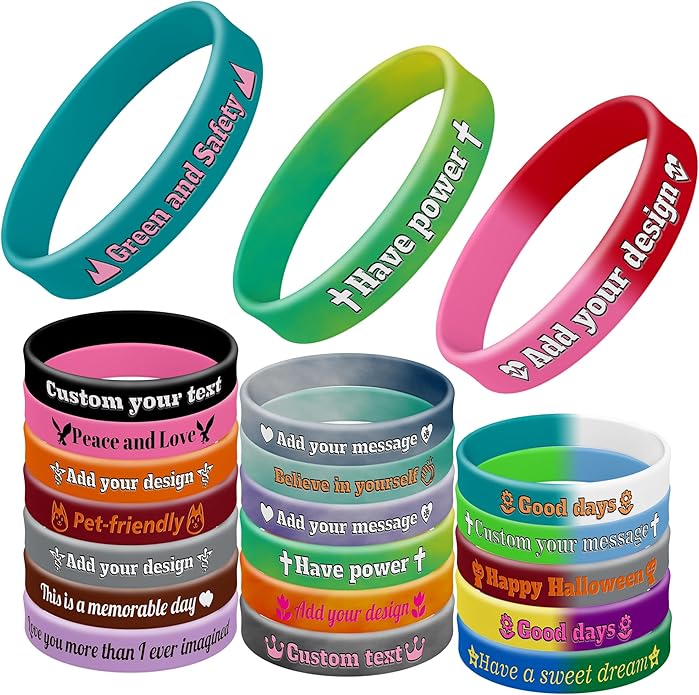 Custom Rubber Bracelets with Logo Text Pattern Customizable Debossed Silicone Wristbands for Events Motivation Supports Awareness Adults