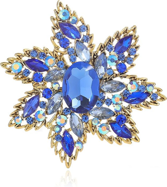 YOQUCOL Vintage Austrian Crystal Rhinestone Flower Shape Big Large Brooch Pin For Women Grils Golden Tone