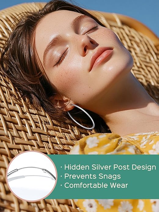 ChicSilver Hypoallergenic 925 Sterling Silver Hoop Earrings for Women, Lightweight Large Gold Plated Hoop Earrings, Endless Hoops Huggie Earrings 15/20/30/50/70MM