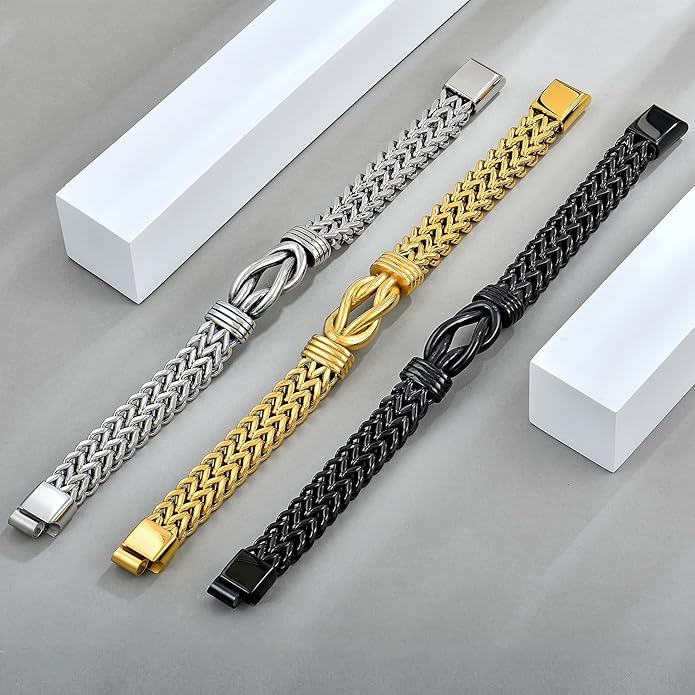 STARCHENIE Infinity Knot Bracelet for Men 316L Stainless Steel Double Layered Braided Franco Chain Bracelet