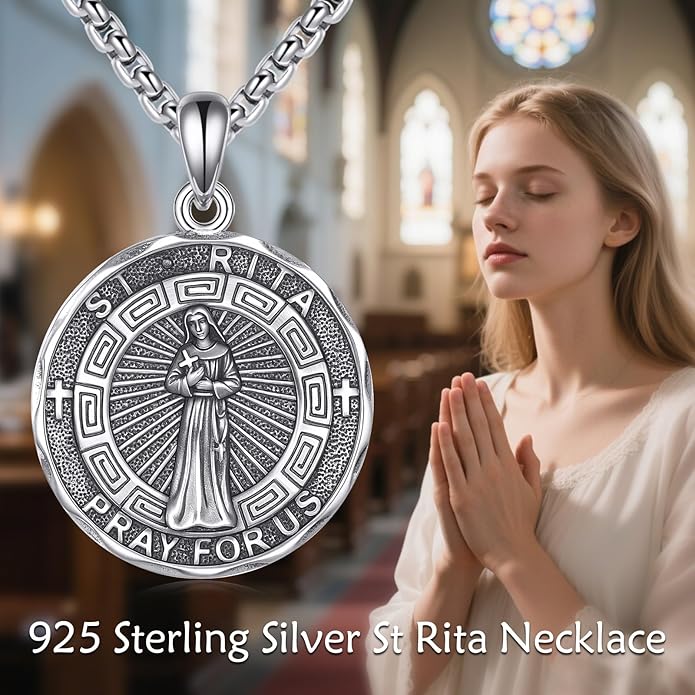 YFN Patron Saint Necklace Sterling Silver Amulet Medal Pendant Religious Protector Jewelry Gifts for Women Men