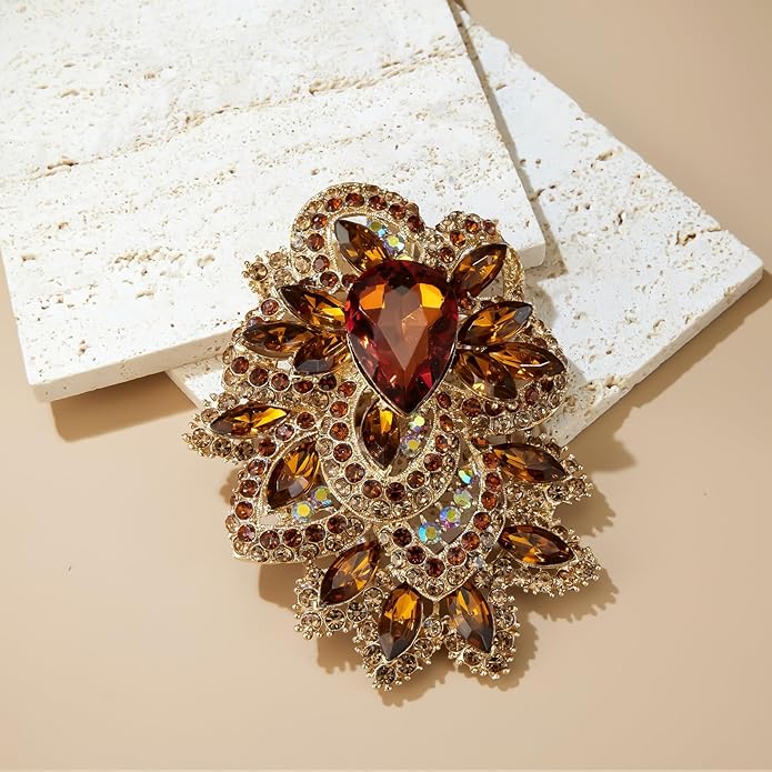 YOQUCOL Cubic Zirconia Big Brooch Pin for Women Badge Flower Lapel Large Pin Scarves Shawl Clip Clothes Decoration