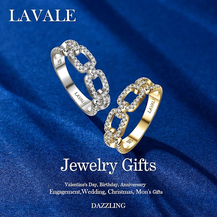 LAVALE Moissanite Wedding Band for Women,Twist Link D Color VVS1 Lab Created Diamond Rings,Half Eternity Stackable Band Ring,S925 Sterling Silver Chain Link Ring