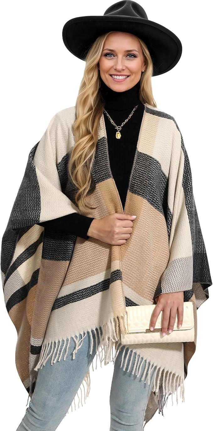 HOLDINA Women's Winter Shawl Wrap for Women–Warm Ponchos with Tassels,Christmas Gift for Mom & Older Women