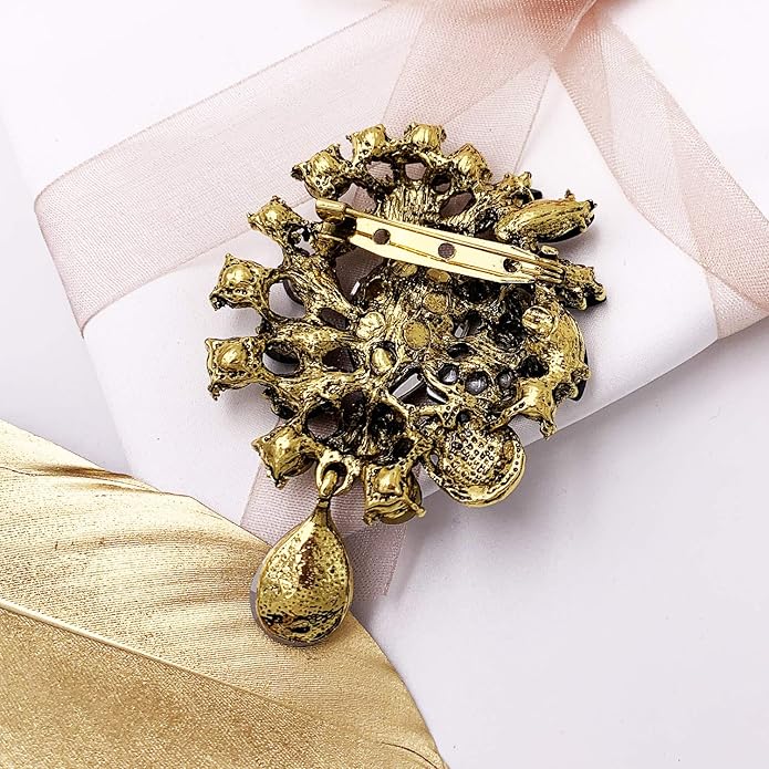 LAXPICOL Vintage Wedding Bridal Big Blue Crystal Rhinestone Tear drop Brooch Pin for Women