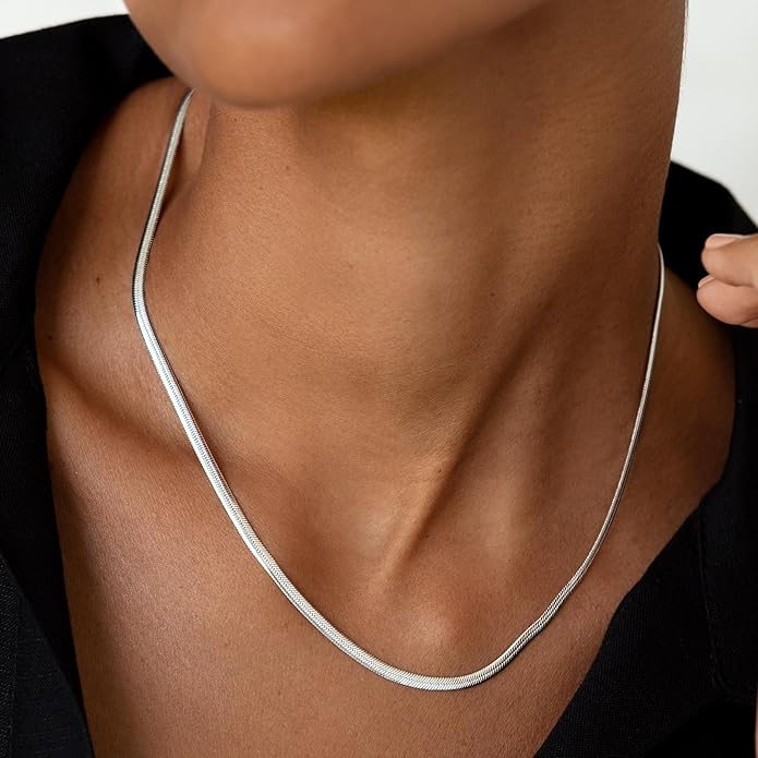 CHESKY Gold Necklace for Women-14K Gold Plated/Sterling Silver Plated Snake Chain Necklace Dainty Simple Chunky Herringbone Necklace Choker Necklaces Jewelry for Women
