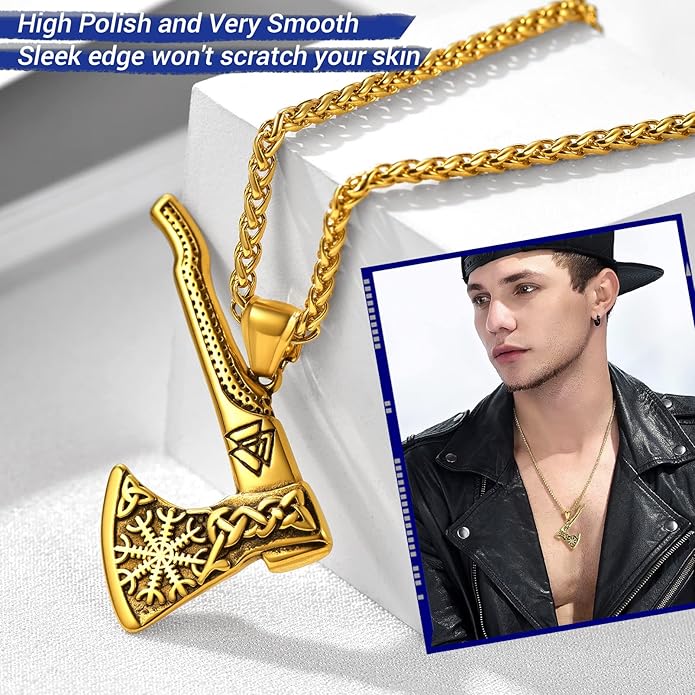 PROSTEEL Norse Viking Jewelry for Men Women, Vintage Thor Hammer/Thor Axe/Raven/Odin Necklace, 316L Stainless Steel Pendant Chain, Come with Box