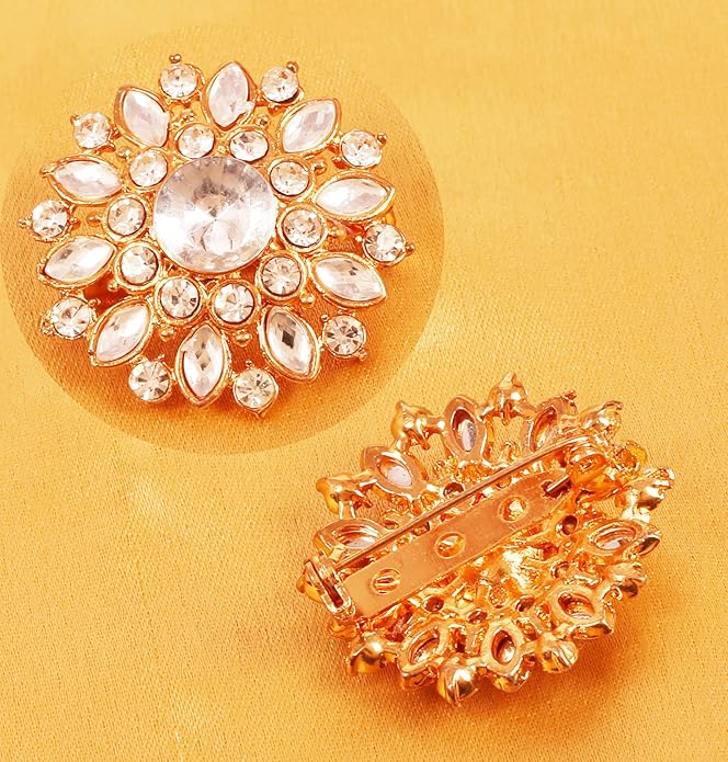 Touchstone Indian Bollywood Handcrafted Designer Jewelry Brooch Lapel Pin in Gold Or Silver Tone for Women.