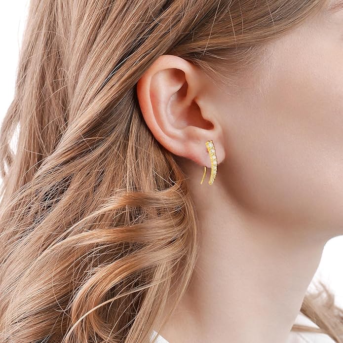 Climber Earrings for Women 925 Sterling Silver Ear Crawler Earrings White/Yellow/Rose Gold Plated Cubic Zirconia Earrings Jewelry