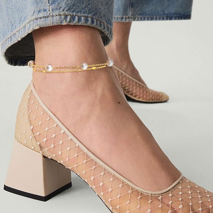 Sterling Silver Anklet Bracelets for Women Waterproof, 925 Sliver Plated CZ & Heart Charm Dainty Layer Anklets for Women Trendy, Simple Chain Anklets Set Gifts for Women, Jewelry Gifts for Her Women Mom Wife Girlfriend