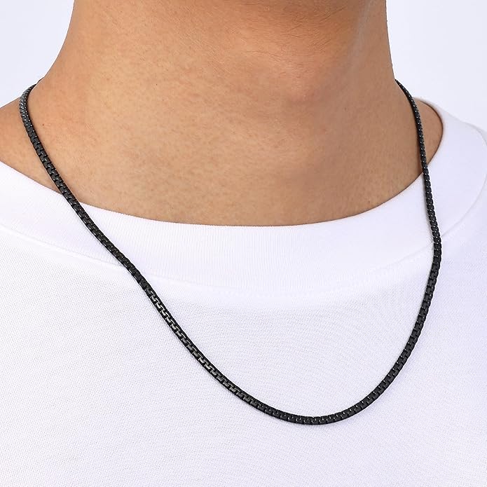 Fiusem Flat Box Chains for Men, 14k Gold Plated Stainless Steel Chain Necklace, 2.5/3/4/4.5/5mm Necklaces for Men and Women 16-28 Inch