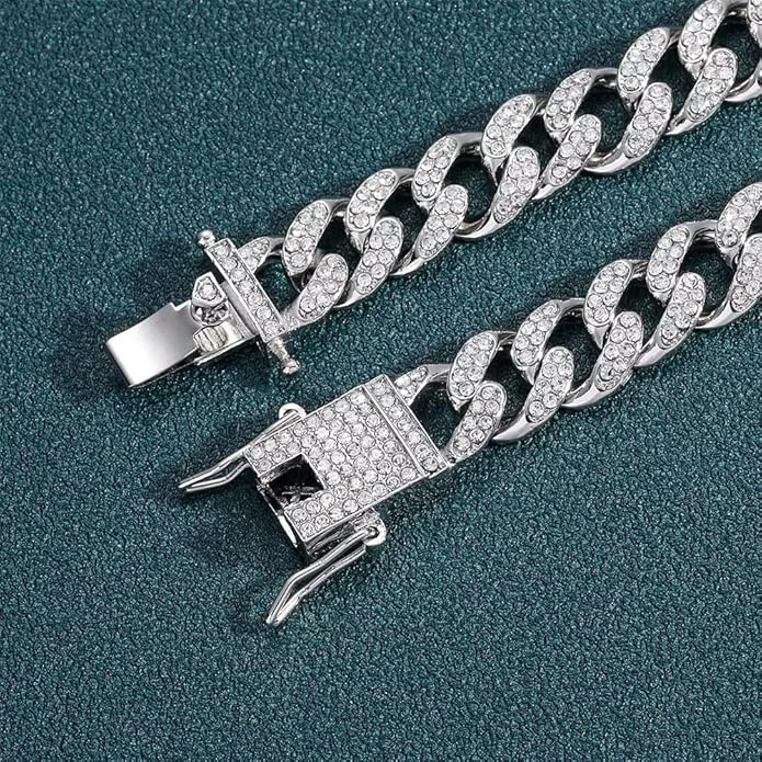 EMESLY Miami Cuban Link Chain 14K Gold Plated Necklace (16, 18, 20, 22, 24, 30 Inches Length); Hip Hop Bracelet (8" Length) for Men & Women; Perfect Iced Out Bling Jewelry Gift