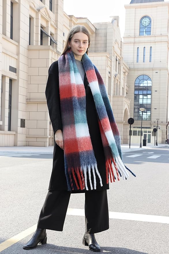 Wander Agio Winter Women Warm Scarf Long Shawl Large Scarves Cold Weather Thick Blanket Scarfs Colorful Plaid