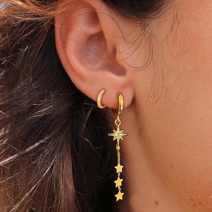 14K Gold Plated Butterfly Dangle Earrings for Women - Dainty, Trendy, Hypoallergenic CZ Drop Earrings - Simple Long Dangling Jewelry